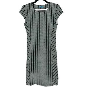 J McLaughlin XS Green Black Greek Key Sheath Dress Short Sleeve Catalina Cloth